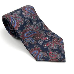 Vintage John Weitz Men's 100% Silk Tie Paisley Necktie Navy Blue Red Made in USA